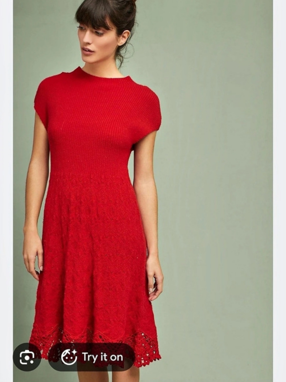 Anthropologie FeatherBone "Oda"  Red Knit Midi Dress Size XS